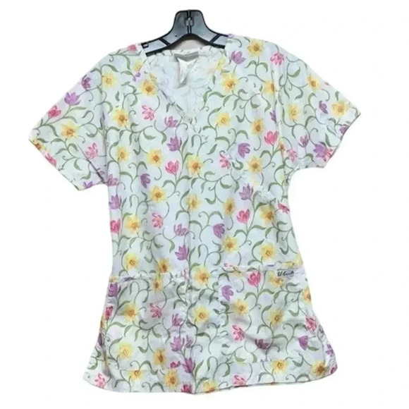 UA Scrubs Women's Floral Print V-Neck Short Sleeve Scrub Top with Pockets -Small - Picture 1 of 4